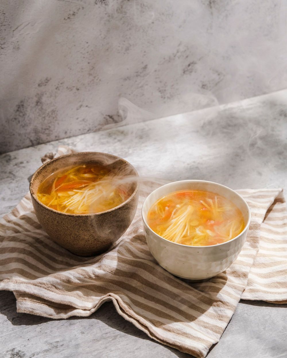 Two bowls of enoki Mushroom Soup