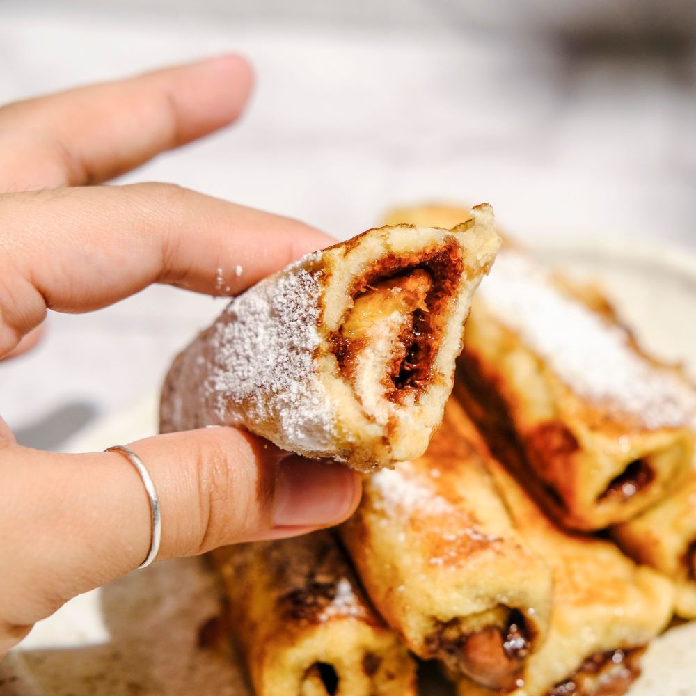 A closer look of French Toast Nutella Roll-ups