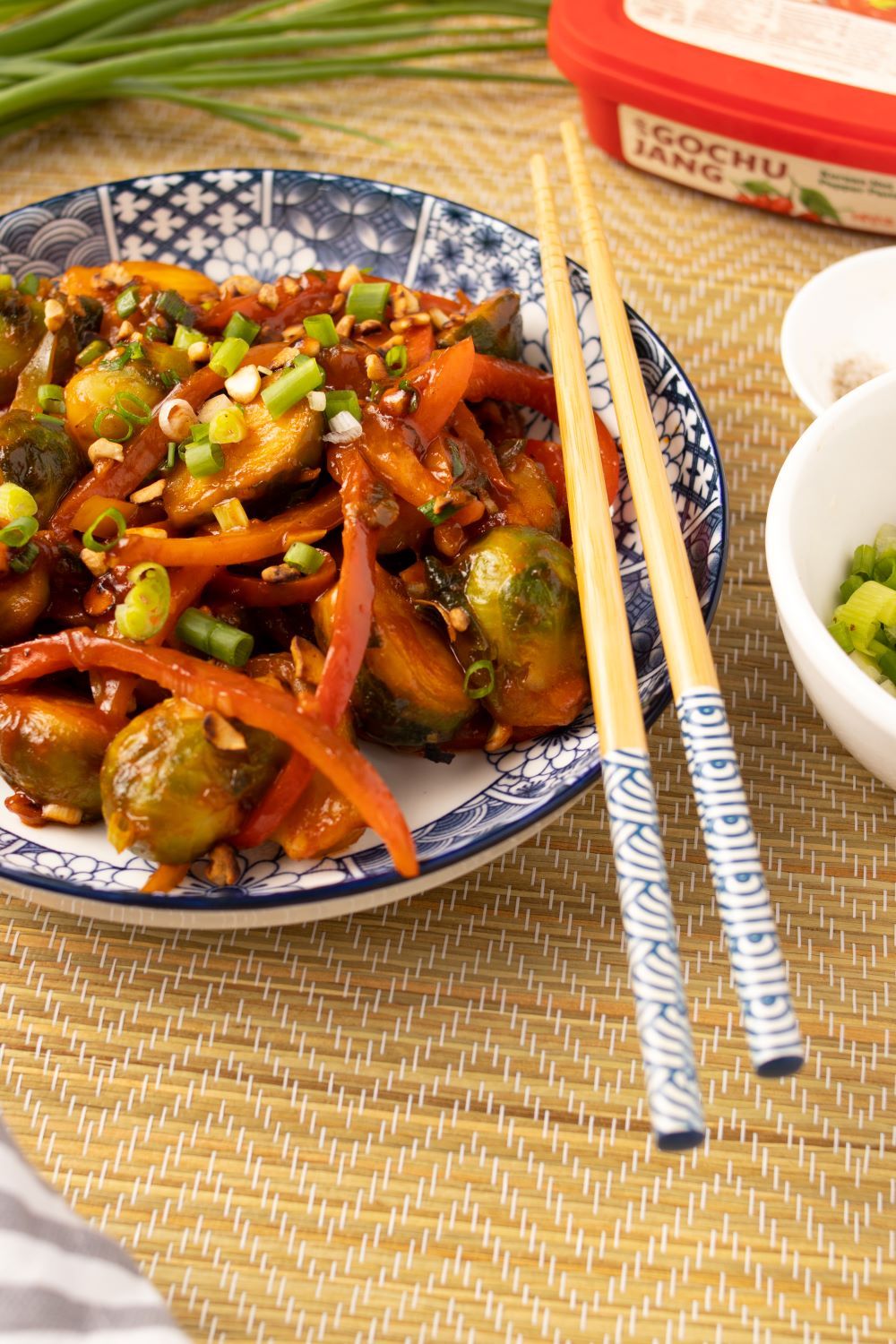 Gochujang Brussel Sprouts with Chopsticks