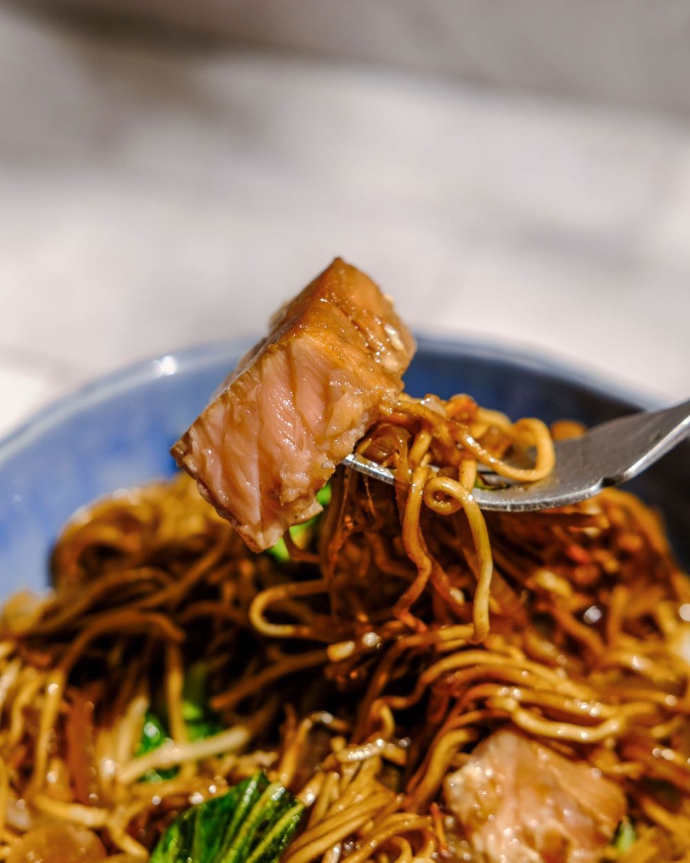 A closer look of Salmon Teriyaki Noodles