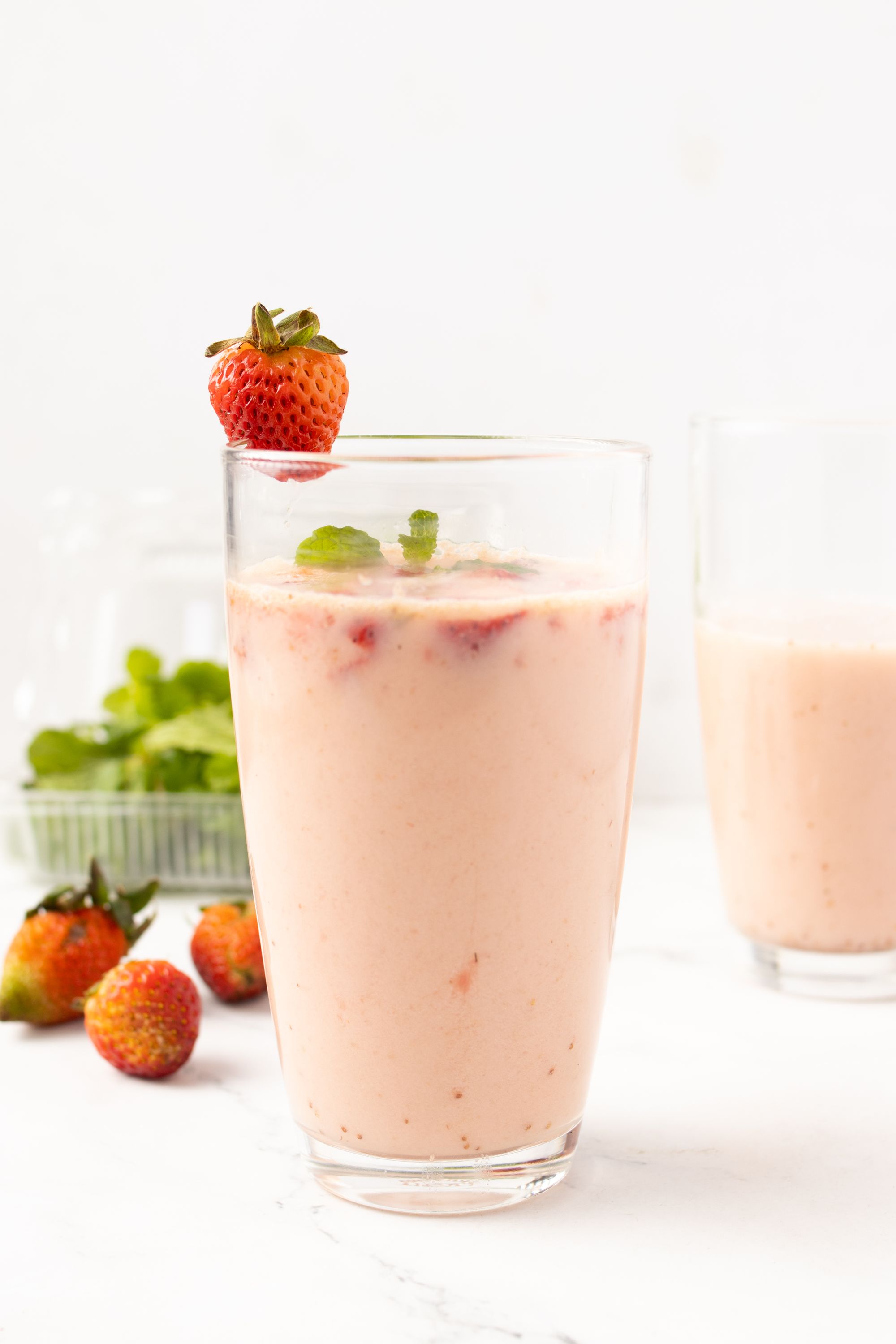 A glass of Vegan Strawberry Milk