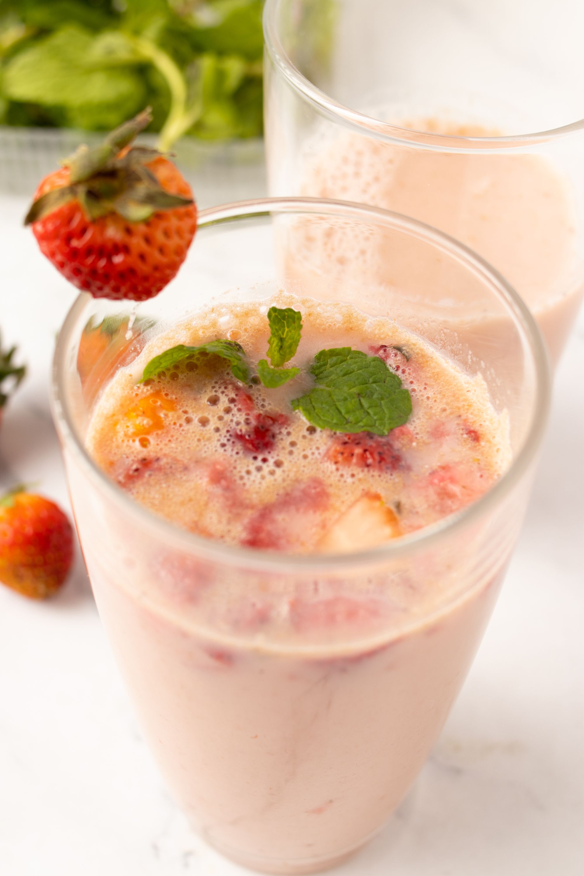 Close up of Vegan Strawberry Milk