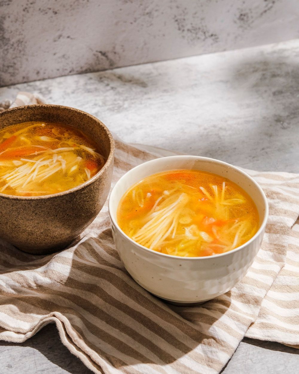 Enoki Mushroom Soup in a bowl